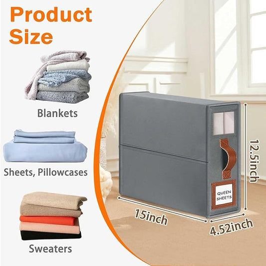 GhvyenntteS 6 Pack Bed Sheet Organizers and Storage, Sturdy Bed Sheet Organizer with Zipper and Handle, Foldable Linen Closet Organizers and Storage with Window and Label, Grey