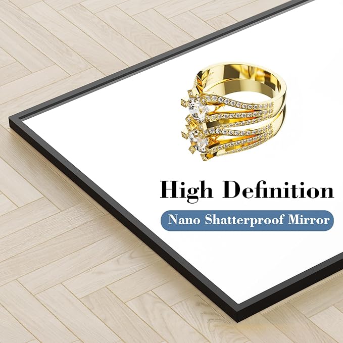DUMOS Full Length Mirror with Stand 56"x21" Floor Standing Aluminum Frame for Bedroom Body Hanging Leaning Modern Simple Home Decor Shatter-proorf Nano Glass Wall Living Room Cloakroom, Black