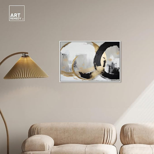 Art Remedy Another Dimension Canvas Modern Black White Abstract Wall Art, White Frame, 30" x 20"