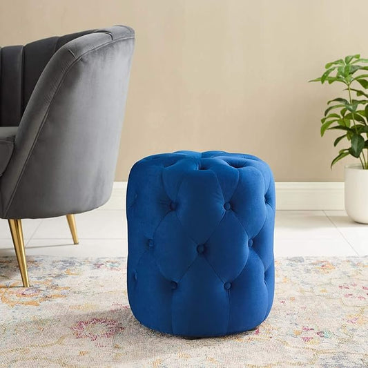 Modway EEI-3778-NAV Anthem Tufted Button Round Performance Velvet Ottoman, Navy