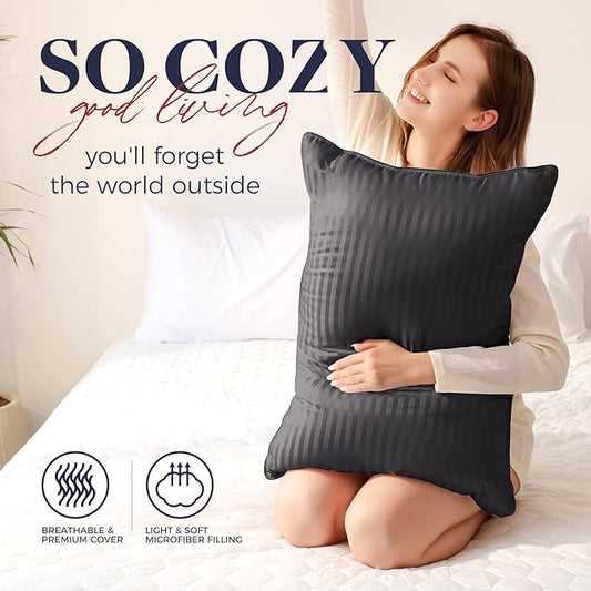Basic Beyond King Size Pillows Set of 4 - Soft 20 x 36 Inches 4 Pack King Down Alternative Pillows for Back, Stomach or Side Sleepers, Black