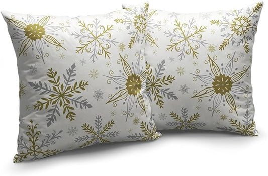 Christmas Snowflake Pillow Covers White Gold Gray Xmas Throw Pillow Cases 24x24 Set of 2 Seasonal Winter Holiday Cotton Linen Pillowcase for Farmhouse Bed Couch Sofa Living Room Decor