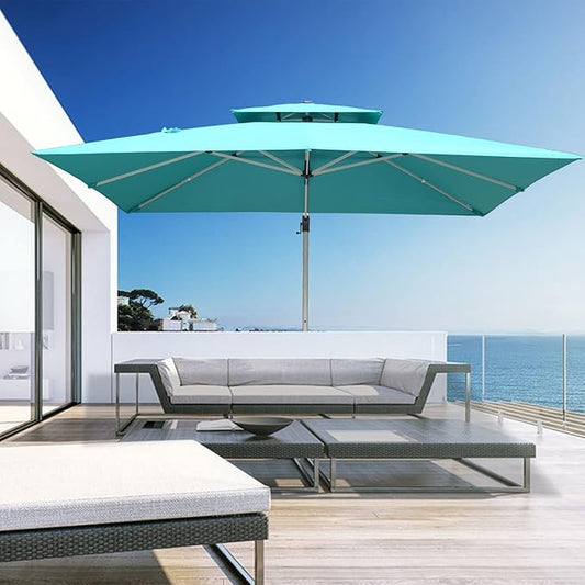 Cantilever Patio Umbrella with Cross Base and Cover Included - 360° Rotation Large Heavy Duty Offset Outdoor Umbrella with Easy Tilt for Pool Backyard Deck Garden (10x13 FT Turquoise Blue)
