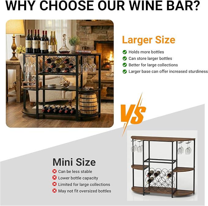 Unikito 4-Tier Metal Coffee Bar Cabinet with Outlet and LED Light, Freestanding Floor Bar Table for Liquor with Glass Holder and Wine Storage, Wine Table Bakers‘ Rack for Kitchen Dining Room, Black