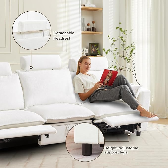 GUEAPY Power Reclining Sofa Cloud Couches for Living Room-Cloud Couch Sectional with Drawer,3 Seater Reclining Couches, Chenille Deep Reclining Sofa with Pillows, USB&Type-C Ports for Livingroom | Deep Seat, Cloud Couch, Drawer