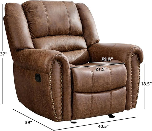 EBELLO Faux Leather Manual Recliner Chair, Classic Single Reclining Chair with Comfortable Armrest and Backrest, Furniture for Living Room, Bedroom, Brown