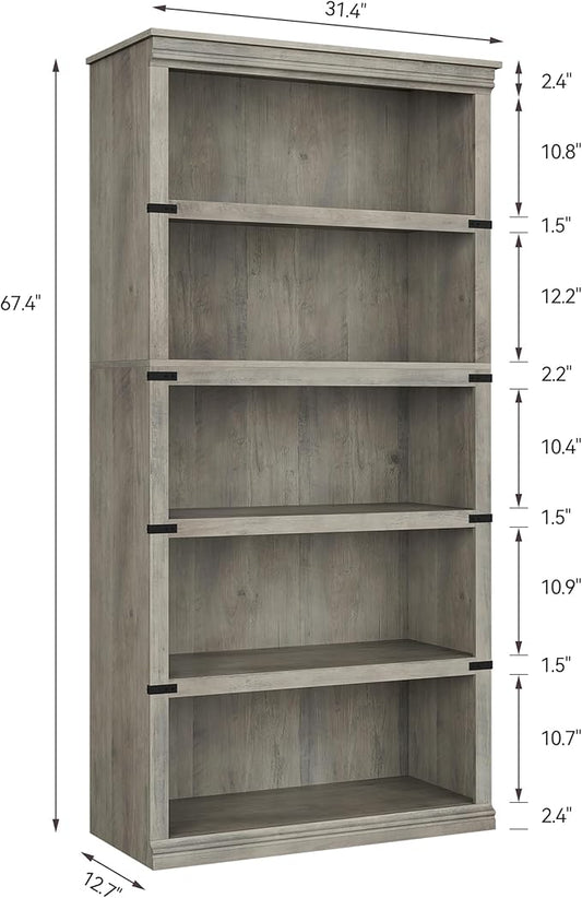 GAOMON 5 Tier Bookcase, Farmhouse Book Shelf with Storage Open Display Bookshelves, 67.4" Tall Book Case Wooden 5 Shelf Bookcase Home Decor Furniture for Home Office, Living Room, Bed Room - Grey