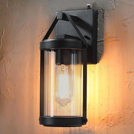 LONEDRUID 2 Pack Dusk to Dawn Sensor Outdoor Wall Sconce Lighting Black Exterior Porch Lantern Waterproof Outside Garage Light Fixtures Wall Mount for House Patio Entryway