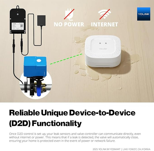 YoLink Smart Water Leak Protection System Kit: Bulldog Valve Robot, Smart Valve Controller 2, 3 Water Leak Sensors, Hub