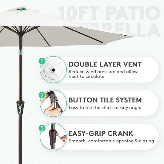 JEAREY 10FT Patio Umbrellas Outdoor Table Umbrella with Push Button Tilt and Crank, Market Umbrella 8 Sturdy Ribs UV Protection Waterproof for Pool, Garden (White)