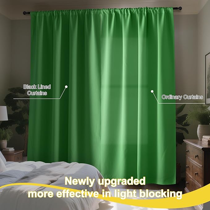 NICETOWN Forest Green 100% Blackout Curtain Panels, W52 x L84 inches Drop Rod Pocket Window Treatments with Black Liner for Nursery and Bedroom, Cold and Full Light Blocking Draperies, Set of 2