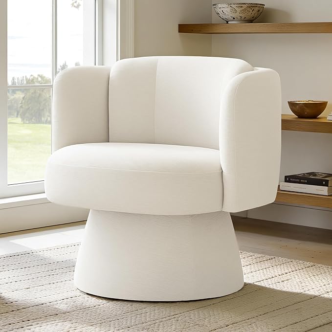Swivel Barrel Chair Set of 2,360° Accent Chairs with Round Backrest,Upholstered Lounge Chair for Vanity,Living Room,Bedroom,Reading Nook,Linen
