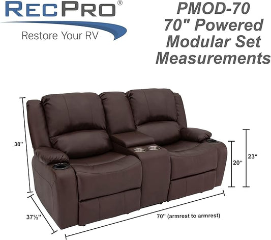 RecPro Charles 70" Powered Double RV Wall Hugger Recliner Sofa | Loveseat | RV Furniture with 2023 Updated Fabric (Mahogany)