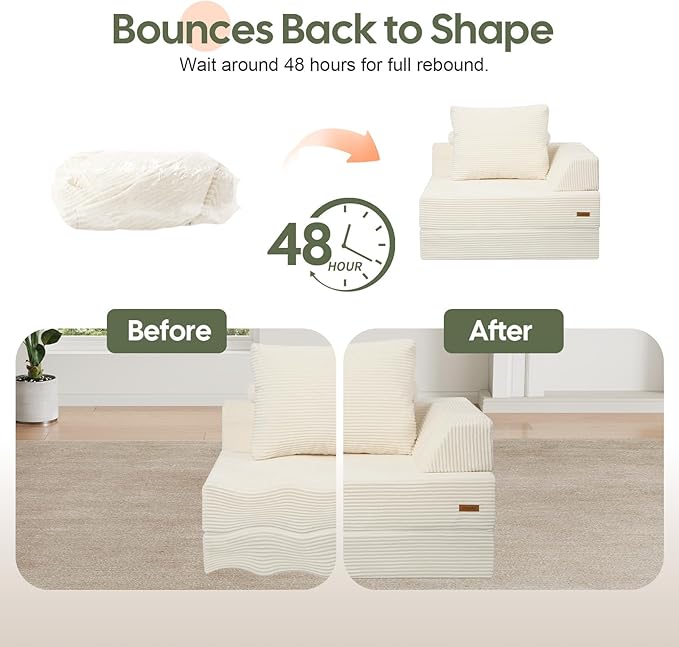 COMAX Folding Sofa Bed, Foldable Couch for Bedroom, Corduroy Convertible Floor Sleeper Futon Chair Foam, 3 in 1 Fold Out Chair Portable Comfy Lounge Couch Single Sofa Bed for Small Space Guest Room
