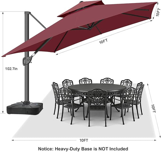FLAME&SHADE 10 X 10 FT Cantilever Patio Umbrella - Large Offset Umbrella Outdoor Patio with 360-Degree Rotation and 3-Year Fade Resistance Fabric for Deck Pool Backyard Garden (Burgundy)