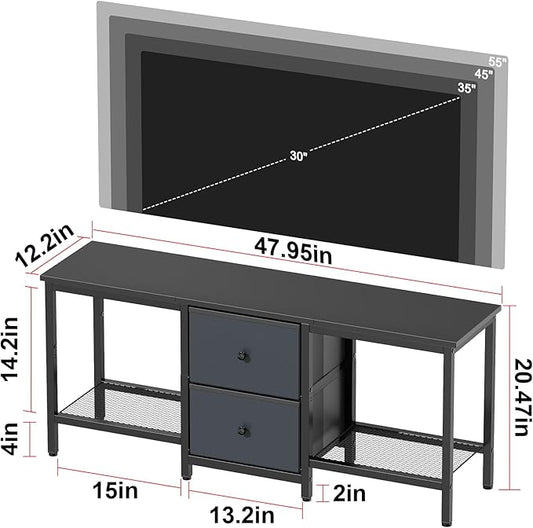TV Stand Suitable for TVs up to 55 Inches, Entertainment Center with Storage Drawers and Shelves, Media Console Table for Living Room and Bedroom (Black)