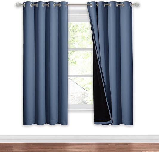 NICETOWN Room Warming Full Shade Curtain Panel, Energy Smart & Noise Blocking Out Blackout Drape for Apartment Window, Thermal Insulated Guest Room Lined Window Dressing(Stone Blue, 52 x 72 inch)