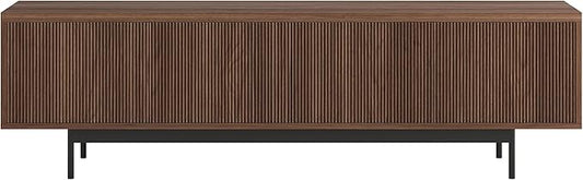 Henn&Hart Fluted TV Stand for TVs up to 75" with 2 Open-Concept Ribbed Storage Cabinets for Living Room, Family Room, or Office, Medium Walnut