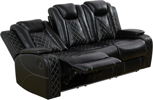 3-Seat Power Reclining Sofa with Wireless Charging Console & USB-C Ports, Faux Leather Home Theater Couch with Cup Holders & LED Lights, 83.5'' Wide