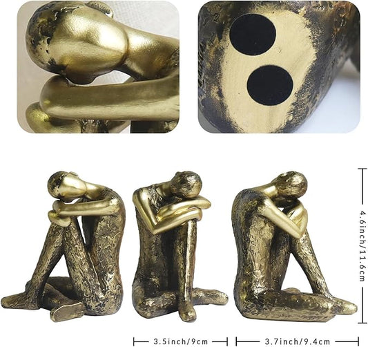 Pigort Thinker Statue Abstract Sculpture - Collectible Rustic Gold Figurine Art Home Office Bookshelf Decorative Objects Desktop Decor for Men, 3.7 x 4.6 x 3.5 inches