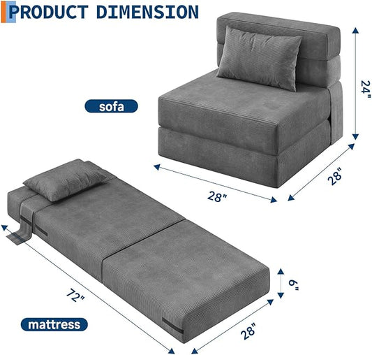 Garvee 2 Pcs Folding Sofa Bed Chair, Convertible Couches with Foldable Design, Comfortable Cloud Couch for Living Room, Multi-Functional Sectional As Comfy Couch & Bed