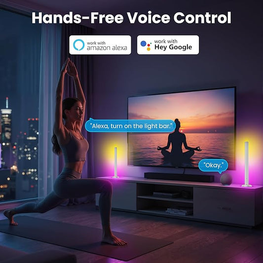 TJOY Smart Wi-Fi Light Bars, Work with Alexa &Google Assistant, Gaming Desk Lights with Music Sync&Scene Modes, RGB TV Light Bar, Ambient Lighting for Game, Atmosphere Decoration(2.4Ghz WiFi only)