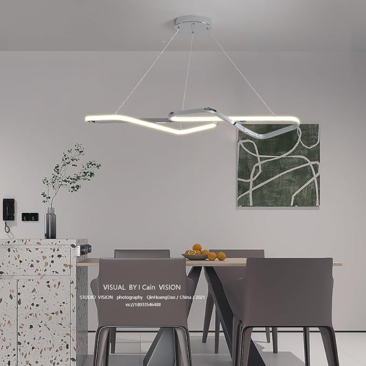 33 in Dimmable Modern LED Chandeliers for Dining Room - Adjustable Height Pendant Light Fixture Over Table, Contemporary Silver Chandelier Light Fixture (Chrome 33")