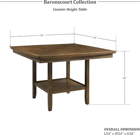 Lexicon Baronscourt 54" Square Counter Height Table for 8, Mindy Veneer Wood Dining Table with Lower Storage Shelf and Built-in Lazy Susan, for Dining Room/Kitchen, Light Oak