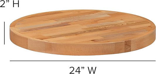 Flash Furniture Mayfair 24" Round Butcher Block Style UV Treated Table Top for Restaurant, Bar, or Kitchen