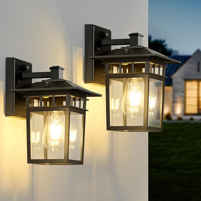 Dusk to Dawn Outdoor Lighting, Waterproof Exterior Wall Sconce Fixture for House, 100% Anti-Rust Aluminum Modern Outside Lights Fixtures Wall Mount for Porch, Garage, Front Door Black