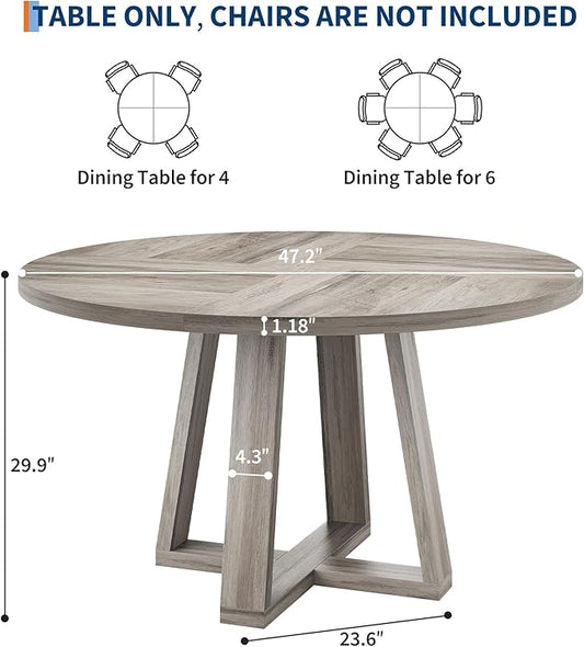 Garvee Round Dining Table for 4-6 People, 47" Modern Kitchen Dinner Table with Wood Cross Pedestal Base for Living Room, Grey