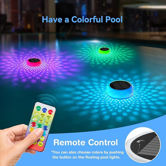 Solar Floating Pool Lights, RGB Color Float Pool Lights, IP68 Waterproof, Pool Decor Lighting Accessories for Inground, Above Ground Pools, Outdoor, Garden, Party Decoration - 1 Pack