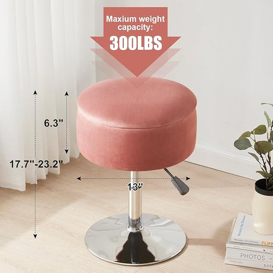 Adjustable Ottoman Stool Pink Vanity Stool Vanity Chair for Makeup Room Stool Chair for Vanity Stool with Storage Makeup Stools with Storage Swivel Makeup Chair for Bathroom Velvet