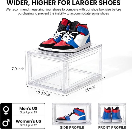 6 Pack Acrylic Shoe Boxes,Clear Plastic Stackable Sneaker Box,Shoe Containers,Shoe Display Case,Sneaker Storage,Fits Up to Size 15