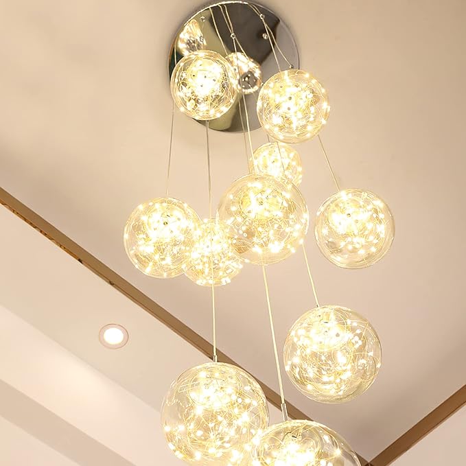 10-Light LED Staircase Chandelier Crystal Ceiling Lights Large Chandeliers for High Ceilings, Entryway Modern Lighting Fixture Villas and Stairs, Adjustable Length 16" W x79H,50W