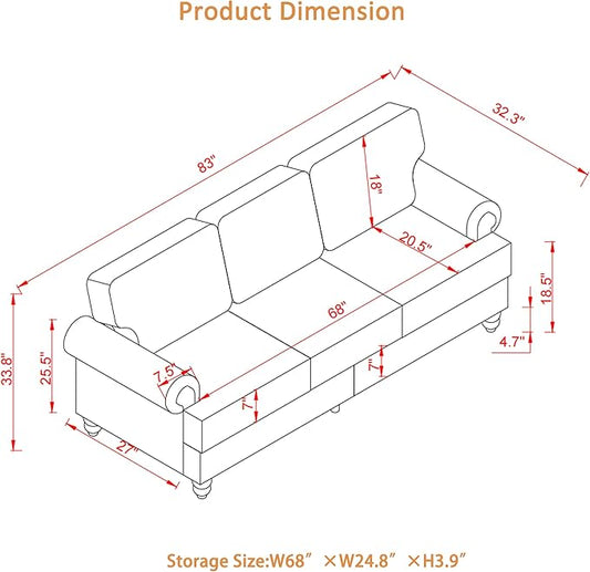 2 Pieses Living Room Sofa Sets Linen Fabric Couch and Loveseat with Nailhead Decor, Soild Wood Legs, Rolled Armrests & Storage ,2PCS Sofas 3 Seaters Couch and Love Seat for Living Room Furniture Sets