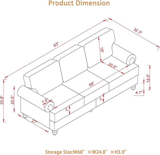 2 Pieses Living Room Sofa Sets Faux Leather Couch and Loveseat with Nailhead Decor, Soild Wood Legs, Rolled Armrests & Storage ,2PCS Sofas 3 Seaters Couch and Love Seat for Living Room Furniture Sets