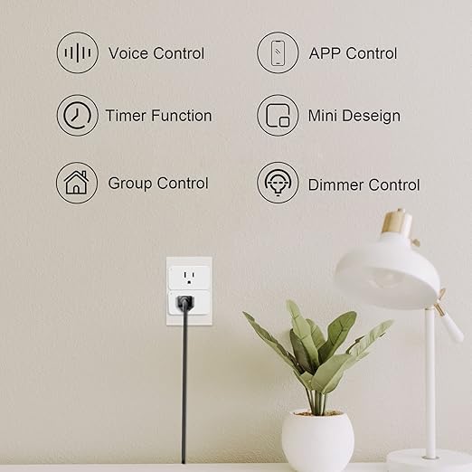 WiFi Smart Dimmable Plug 2 Pack, Smart Plugs for Voice Control, Mini Dimmer Switch Outlet Dimmable LED, CFL, Halogen and Incandescent Bulbs, Lamps, 2.4GHz, No Hub Required