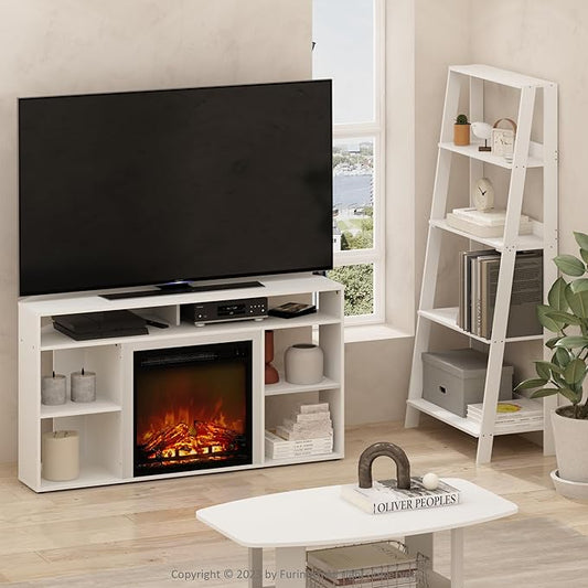 Furinno Jensen Corner Stand with Fireplace for TV up to 55 Inches, 55-Inch, Solid White