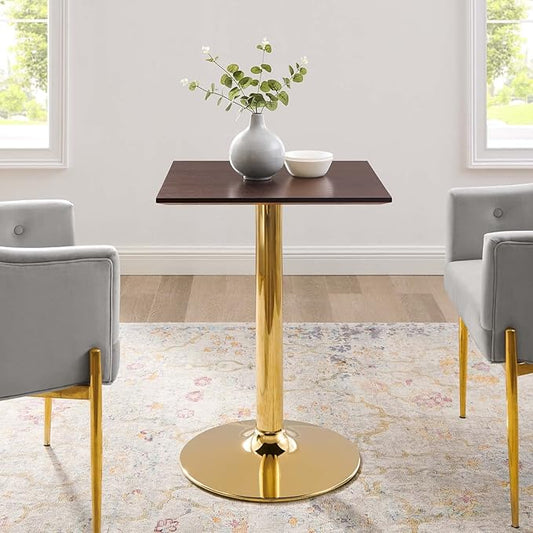 Modway Verne Square Wood Grain 24" Dining Table in Gold Cherry Walnut
