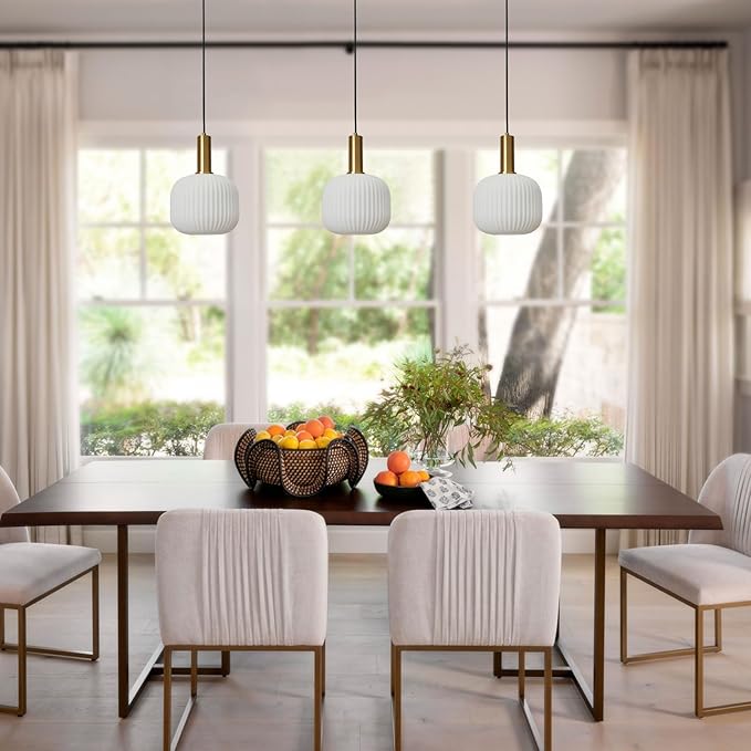 White Pendant Lights Plug in Milk Glass Hanging Light with Plug in Cord 14.75FT Adjustable Mid Century Hanging Lights for Kitchen Island Dining Room Living Room Bar, 2 Pack