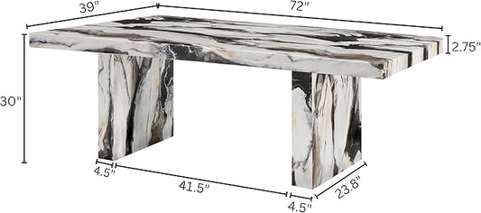 Roundhill Furniture Cavira Modern Faux Marble Dining Table with Double Pedestal Base