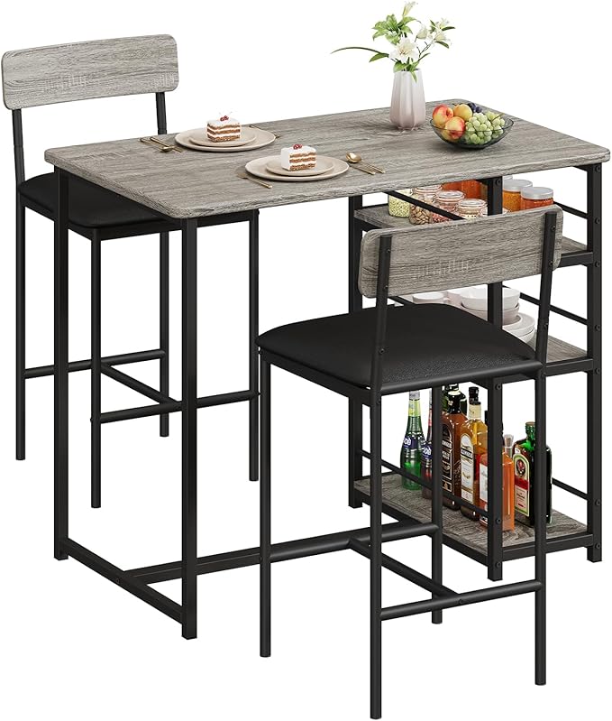 GAOMON Bar Stools Set of 2, Kitchen Bar Stools with Footrest, 25.5 Inches Upholstered Bar Chairs with Back, Counter Height Barstools for Counter Bar, Island, Easy Assembly, Grey