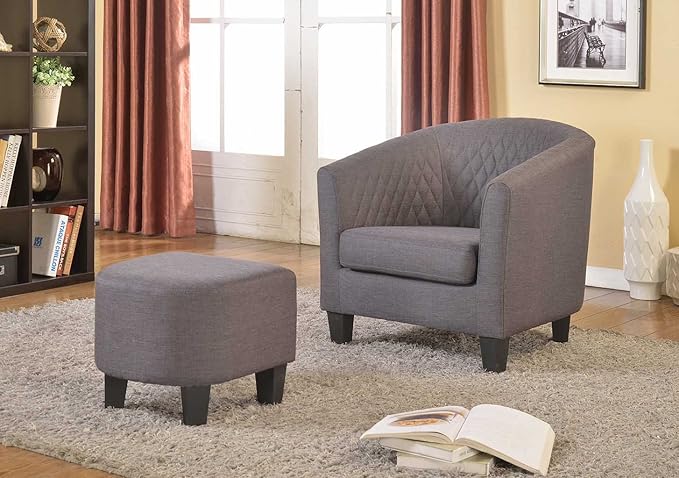 Isabella Collection Contemporary Quilted Fabric Upholstered Living Room Accent Chair and Ottoman, Grey