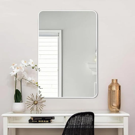 White Bathroom Mirror24x36 Inch, Rectangle Mirrors for Wall with Tempered Glass for Bedroom Living Room or Entryway (Horizontal/Vertical Hanging)