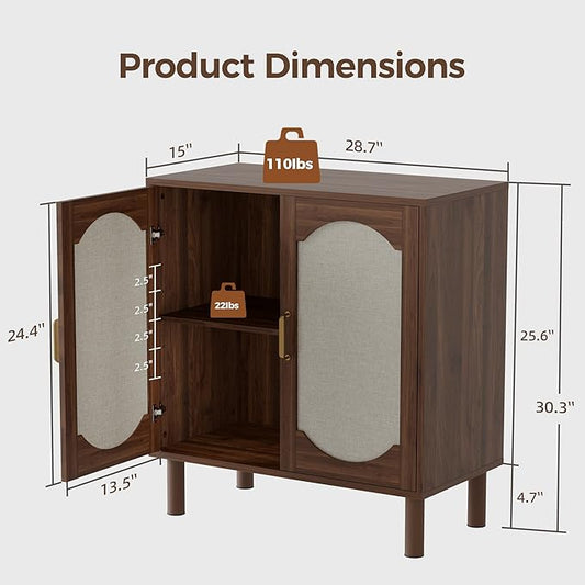 Buffet Cabinet with Storage, Imitation Fabric Arched Sideboard with Adjustable Shelves, Coffee Bar Cabinet for Kitchen, Living Room, Hallway, Entryway, Walnut