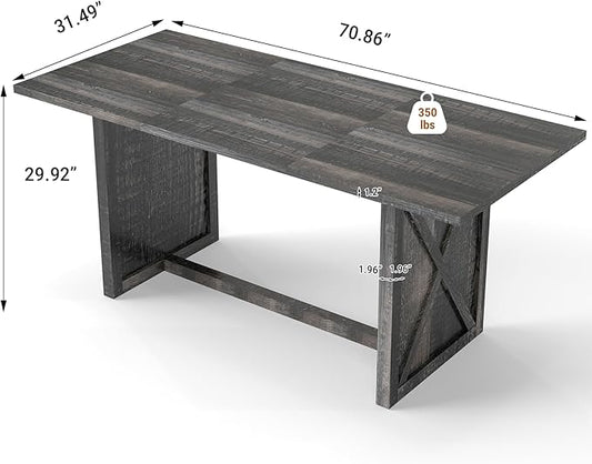 Rovibek 70.87" Wooden Dining Table for 6-8 People - Farmhouse Rectangular Kitchen Table, Rustic Grey Dining Room Furniture for Restaurant & Living Room
