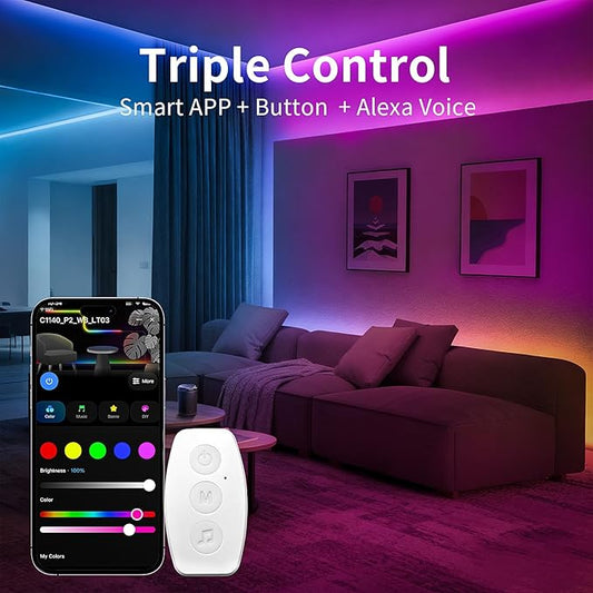 KSIPZE LED Lights, RGB+IC LED Lights for Bedroom, Smart APP Control LED Strip Lights, Music Sync, DIY Multiple Colors, Flexible Color Changing LED Strip Lighting for Home Room Decor (99FT)