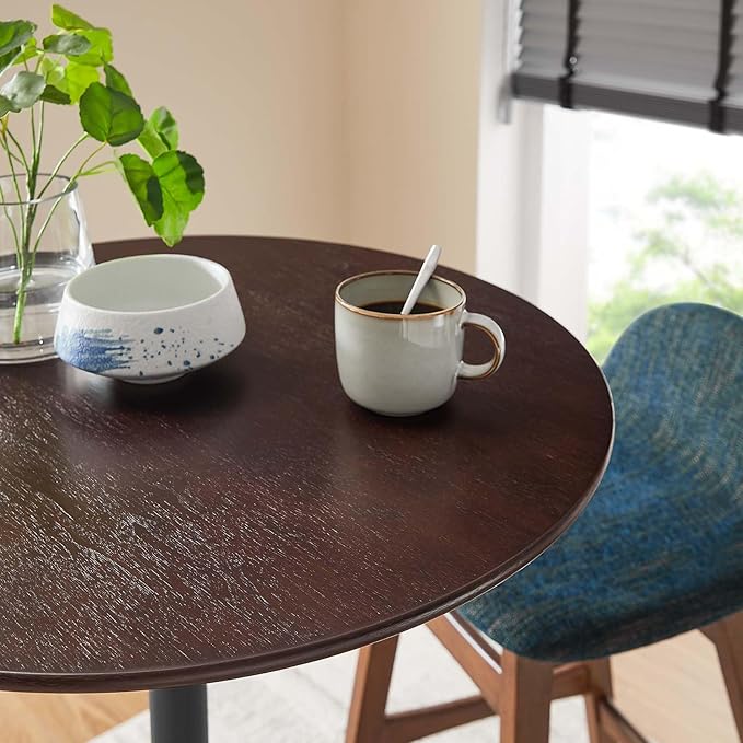 Modway Lippa Round 28" Wood Grain Mid-Century Modern Bar Table in Black Cherry Walnut