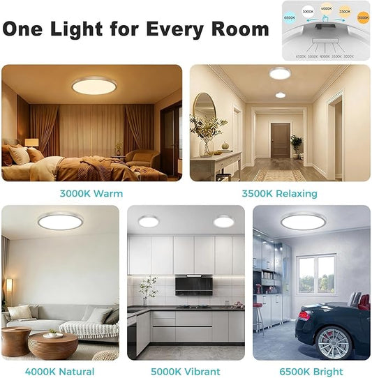 libtit 15inch LED Flush Mount Ceiling Light, Dimmable & 5Color Temperatures (3000K-6500K), 30W Round Slim Brushed Nickel Light Fixture for Bedroom Livingroom Garage Kitchen